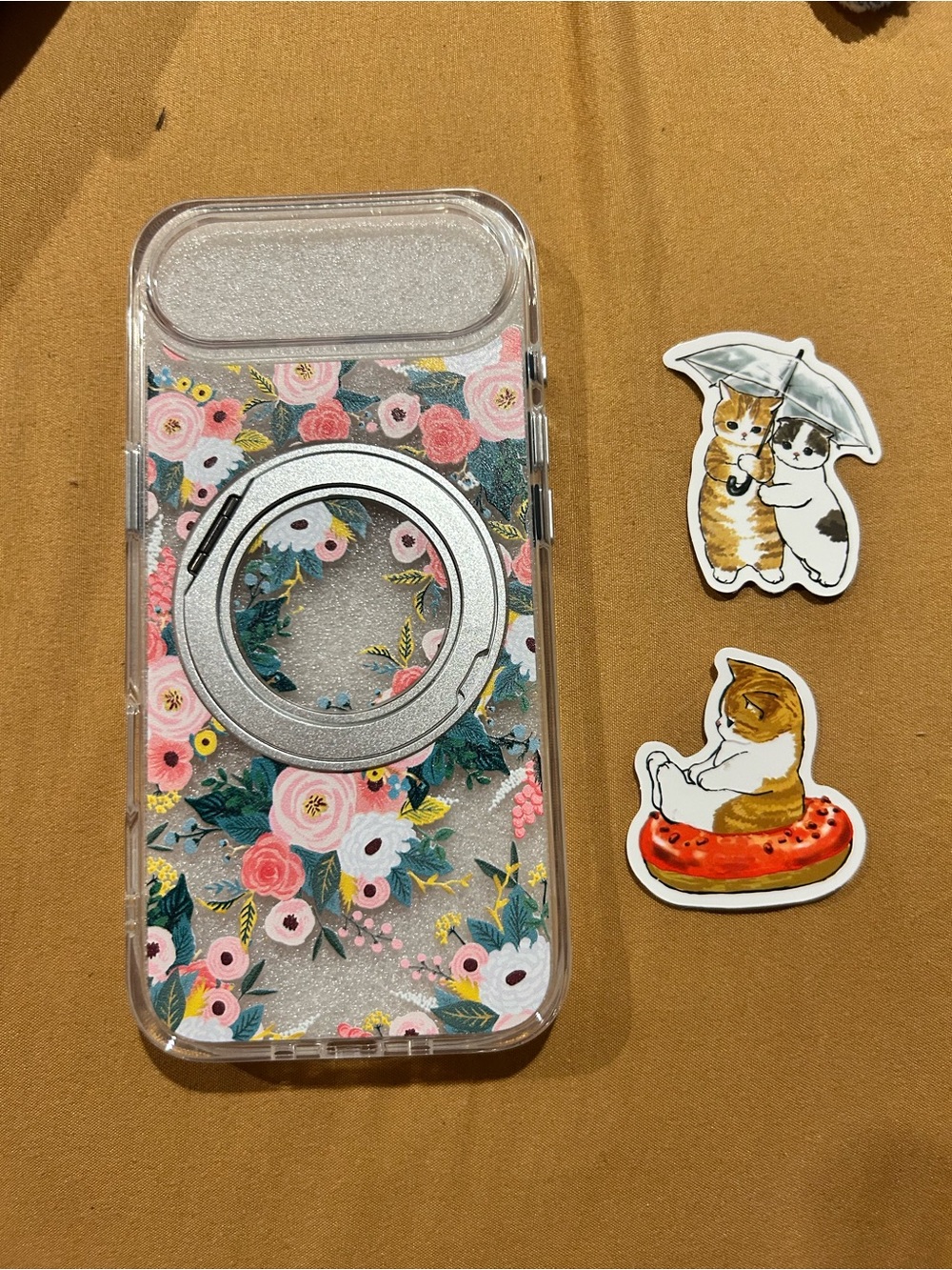 iphone 17 air Clear Floral Phone Case with Silver Ring kickstand